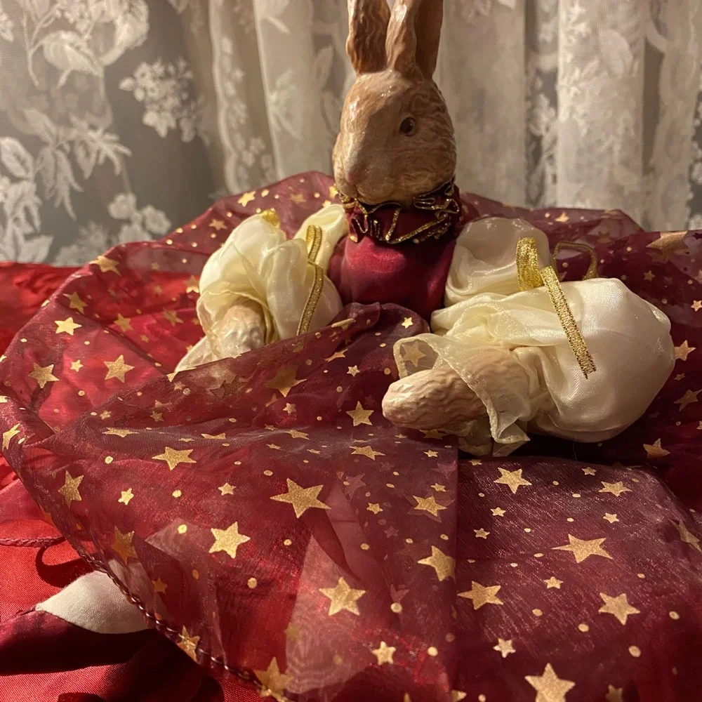 Luxury Rabbit Handcrafted Vintage Porcelain Head Bunny Décor Burgundy Gold